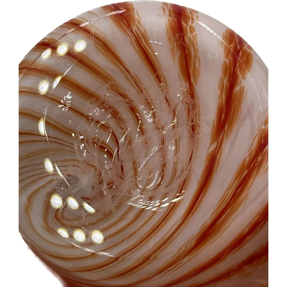 Vtg MCM Art Glass Vase White Burnt‎ Orange Swirl Design Opaline? 12